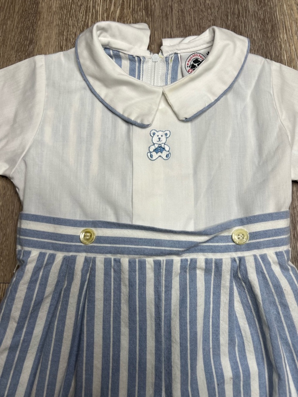 Vintage Good Lad Teddy Bear Patch Blue Striped Romper 18M Made In the USA - Picture 2 of 10